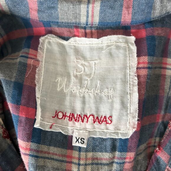 Johnny Was Embroidered Plaid Button Down Shirt Cotton Size XS - Picture 4 of 5